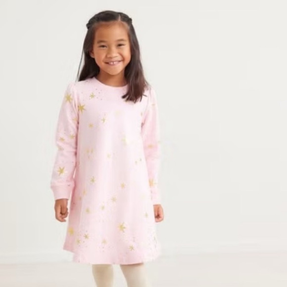 Hanna Andersson Pink Starry Silver Sweatshirt Girls Dress